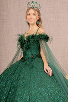 Feather Sequin Lace w/ Detachable Side Mesh Layer Long Quinceanera Dress GLGL3169-QUINCEANERA-smcfashion.com