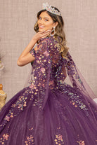 3D Butterfly Sheer Bodice Quinceanera Gown Long Mesh Cape GLGL3171-QUINCEANERA-smcfashion.com
