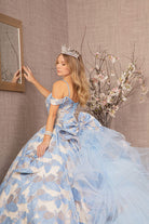 Ribbon Jewel Quinceanera Gown Long Mesh Tail and Mini Bag GLGL3174-QUINCEANERA-smcfashion.com