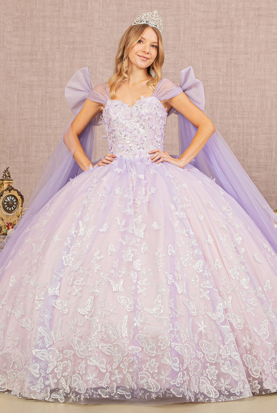 Jewel Glitter Quinceanera Gown Long Mesh Layer and Ribbons GLGL3175-QUINCEANERA-smcfashion.com