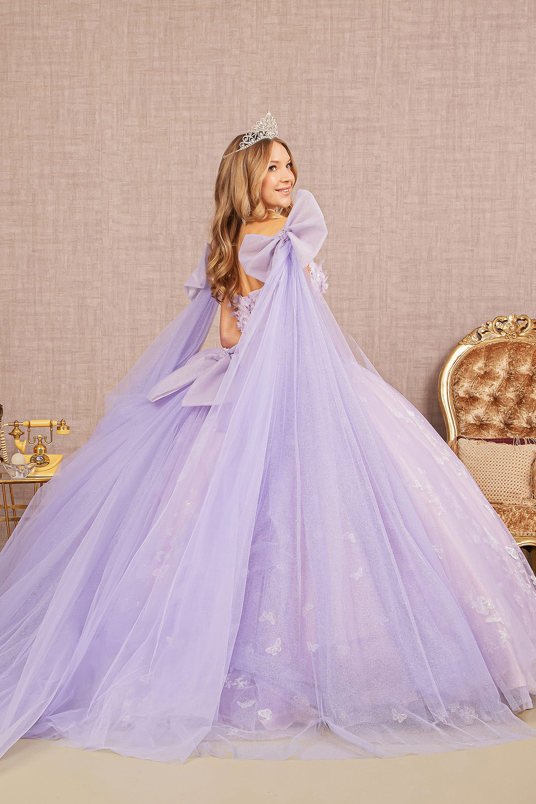Jewel Glitter Quinceanera Gown Long Mesh Layer and Ribbons GLGL3175-QUINCEANERA-smcfashion.com