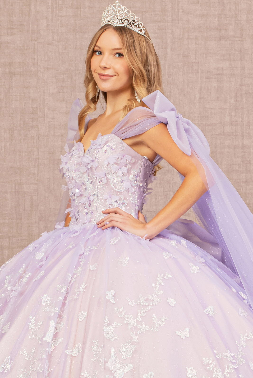 Jewel Glitter Quinceanera Gown Long Mesh Layer and Ribbons GLGL3175-QUINCEANERA-smcfashion.com