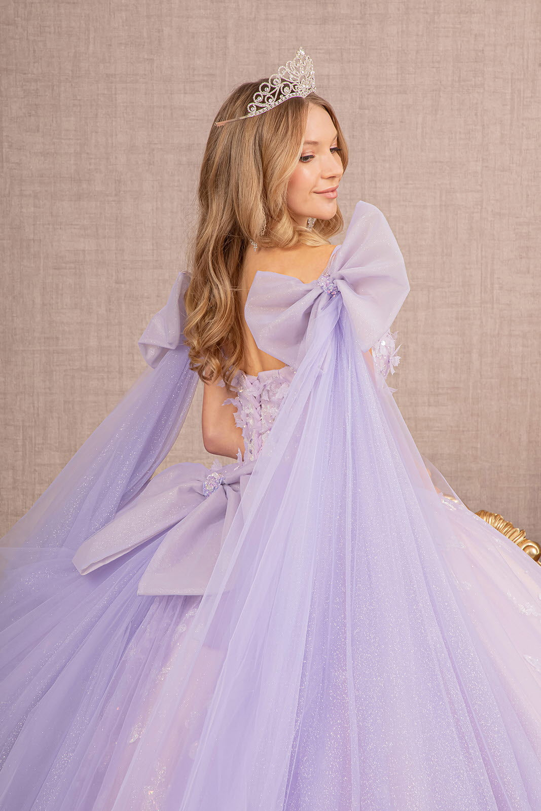 Jewel Glitter w/ Long Mesh Layer and Ribbons Long Quinceanera Dress GL smcfashion.com Jewel Glitter w/ Long Mesh Layer and Ribbons Long Quinceanera Dress GL smcfashion.com