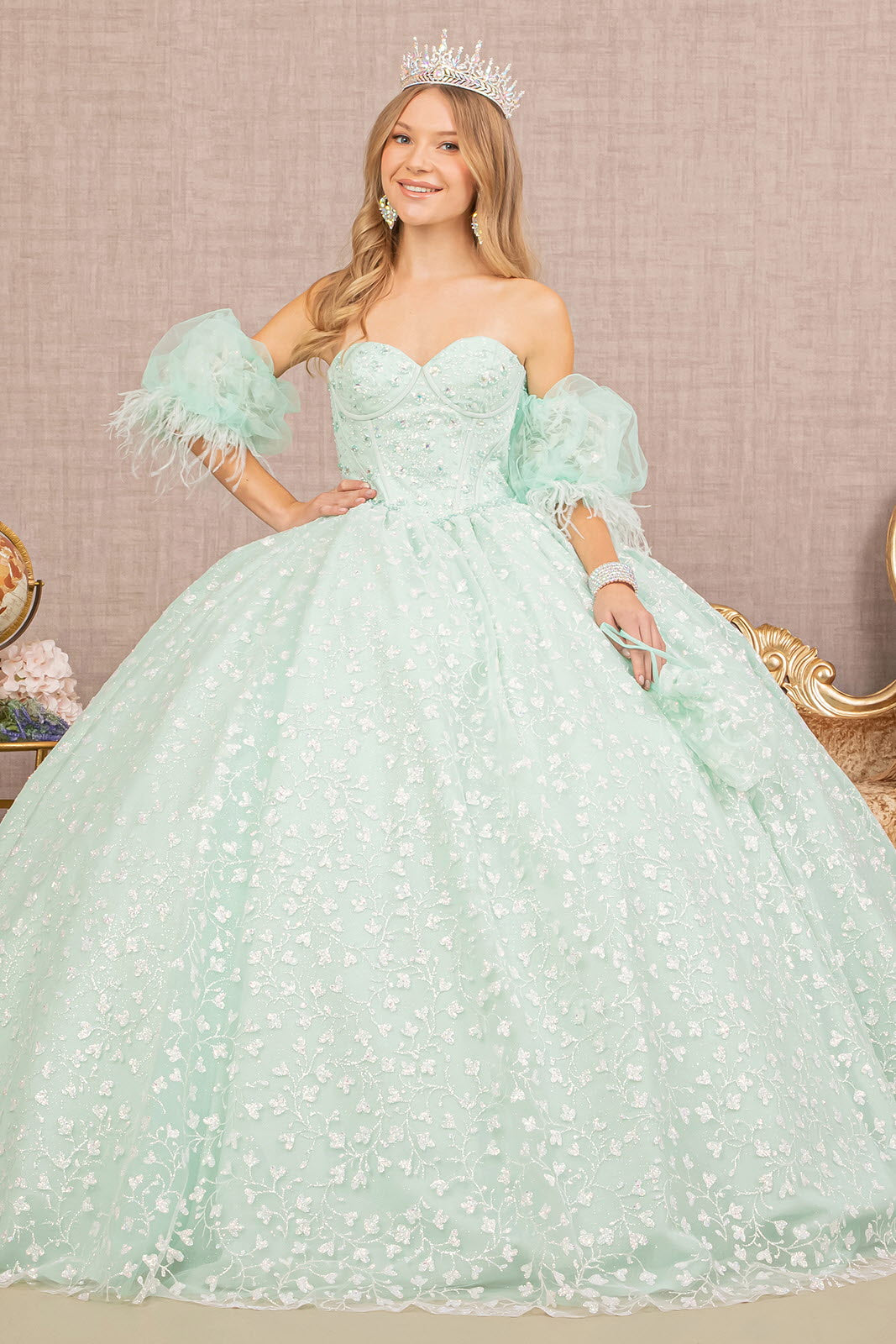 Jewel Strapless w/ Detachable Short Puff Sleeves Quinceanera Dress GLG smcfashion.com Jewel Strapless w/ Detachable Short Puff Sleeves Quinceanera Dress GLG smcfashion.com