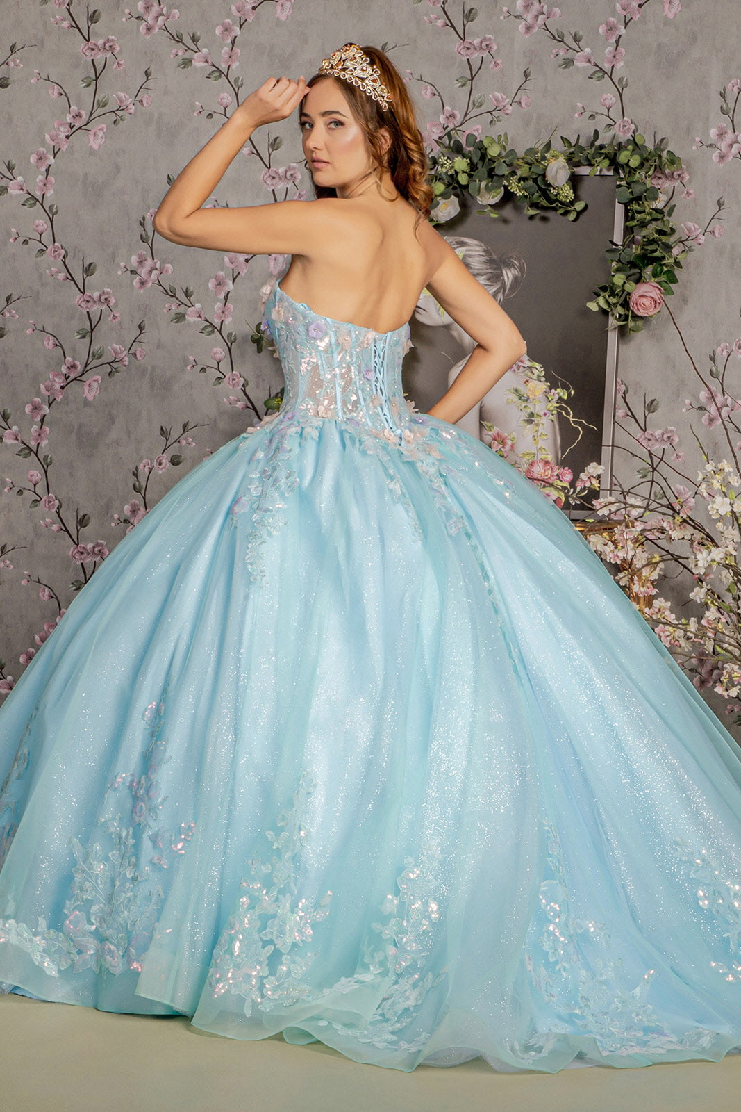 Flower embroidered mesh bodice dress sale