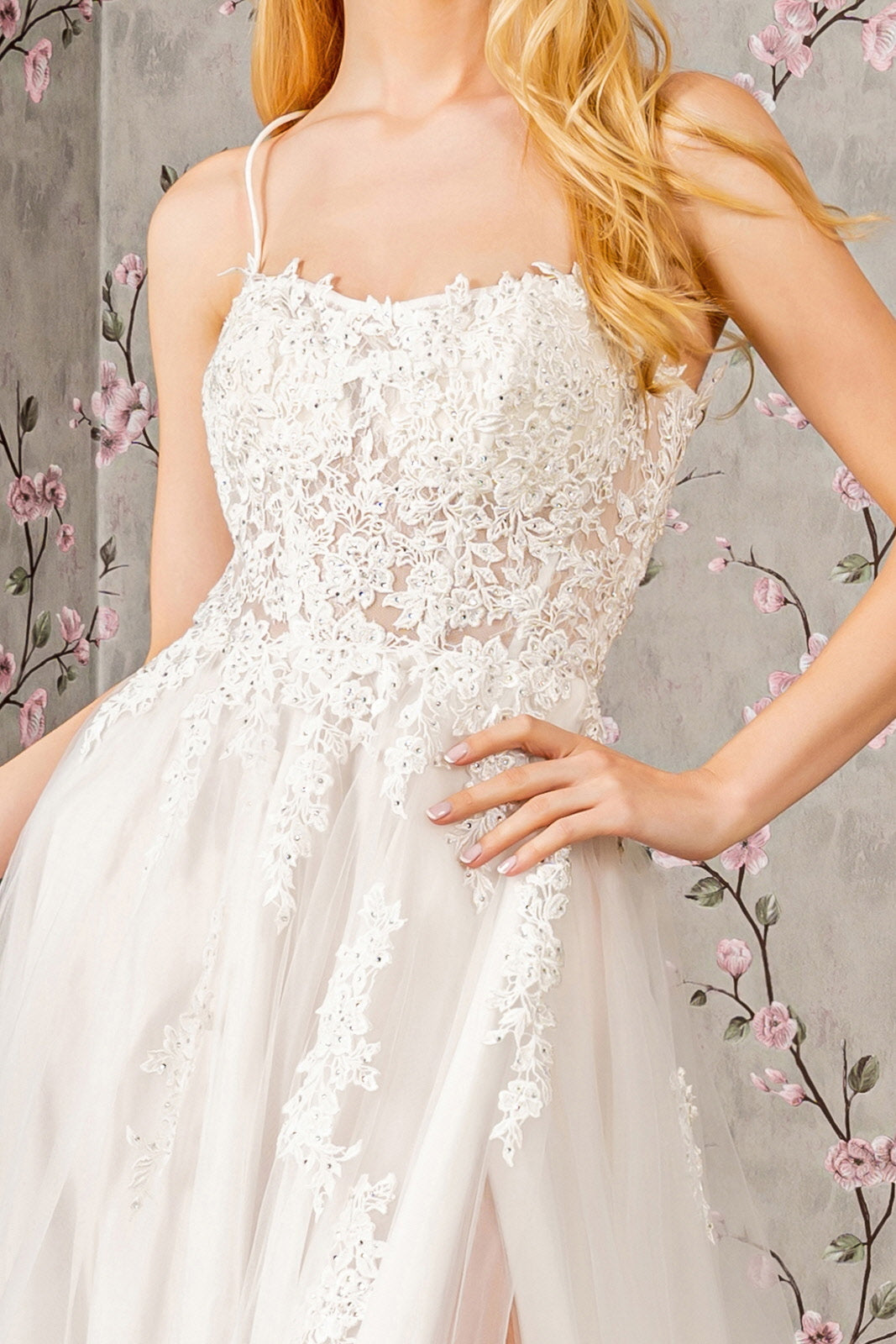 Embroidery Bead Sheer Bodice Open Back Mesh Long Wedding