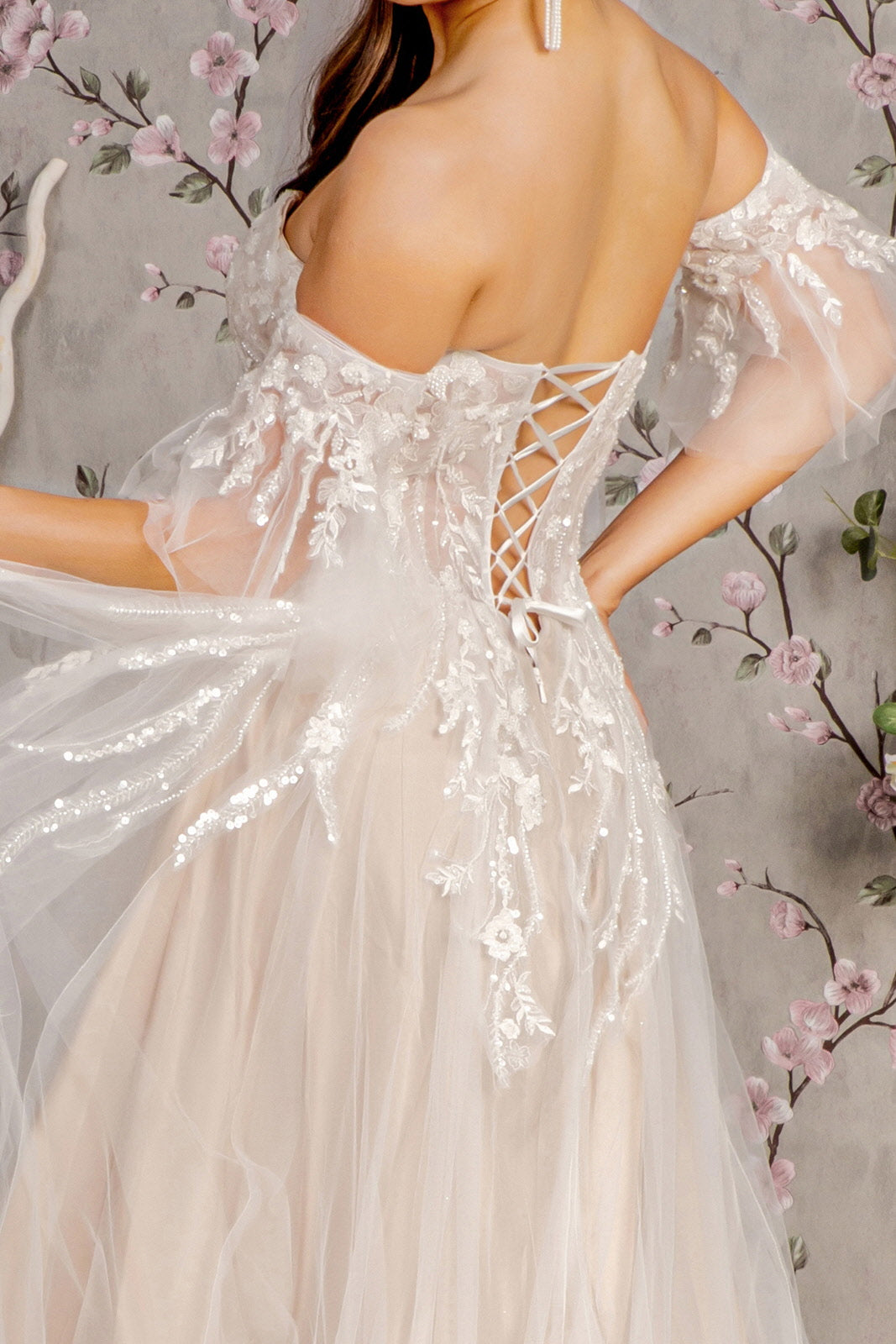 Long Sleeve Sheer Mesh A Line Short Wedding Dress