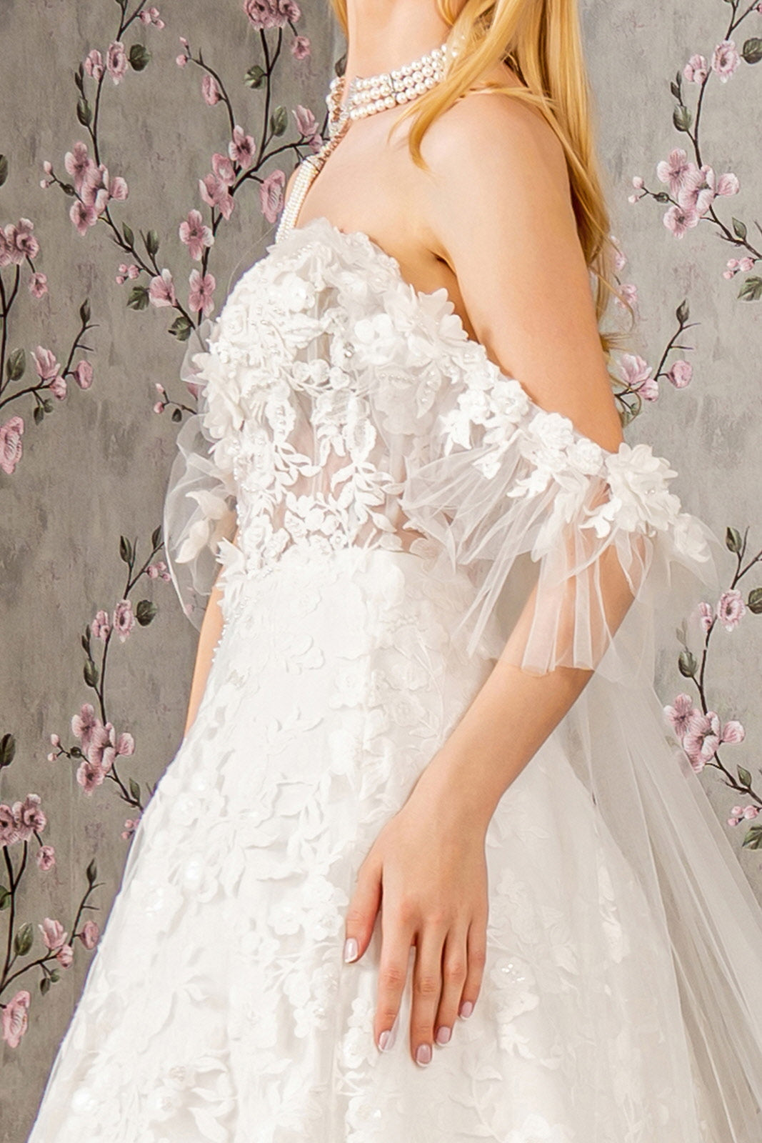 Sheer Bodice Sweetheart Mesh w/ Long Back Drape Long Wedding