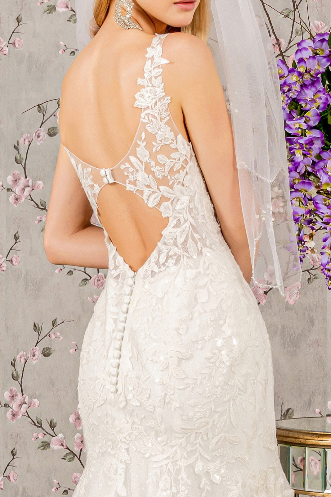 Sheer Back Button Mermaid Wedding Dress