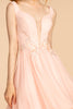 Jewel Embellished-Waist Illusion Deep V-Neck Chiffon Short Dress GLGS1617