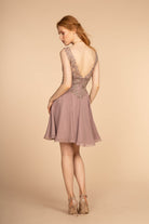 Embroidered Applique Bodice V-Neck Chiffon Short Dress GLGS1622-HOMECOMING-smcfashion.com
