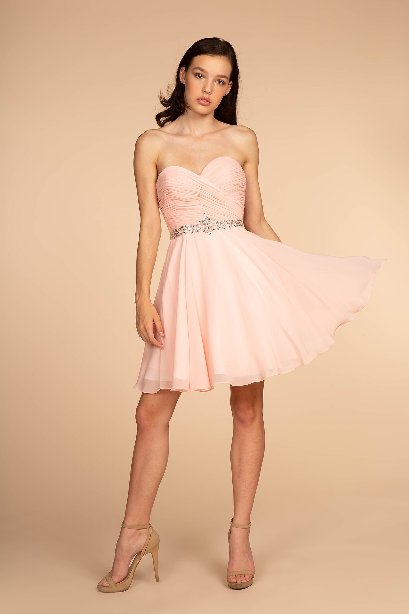 Ruched Strapless Sweetheart Chiffon Short Dress GLGS1637-HOMECOMING-smcfashion.com