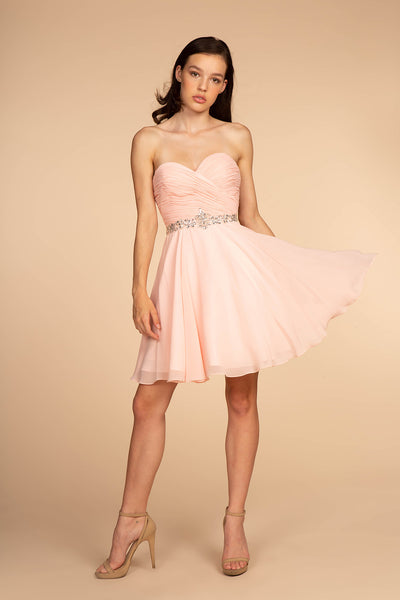 Ruched Strapless Sweetheart Chiffon Short Dress GLGS1637