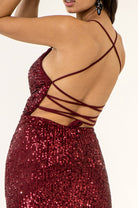 Ruched Side Sweethearted Sequin Bodycon Dress Criss-Cross Corset - Mask Not Included GLGS1909-Cocktail Dress-smcfashion.com