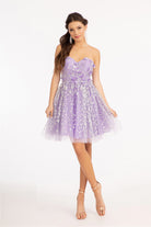 3D Floral Applique Embellished Glitter Mesh Sweetheart Short Dress GLGS1995-HOMECOMING-smcfashion.com