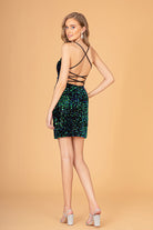 Velvet Sequin Bodycon Short Dress Side Slit GLGS3084-HOMECOMING-smcfashion.com