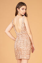 Sequin Embellished Velvet Short Bodycon Dress Side Slit GLGS3085-HOMECOMING-smcfashion.com