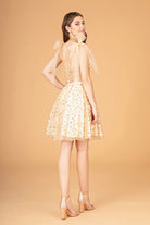 Glitter Mesh Babydoll Short Dress Ribbon Attachment on Shoulder GLGS3088-HOMECOMING-smcfashion.com