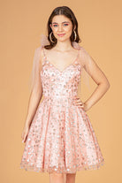 Glitter Mesh Babydoll Short Dress Ribbon Attachment on Shoulder GLGS3088-HOMECOMING-smcfashion.com