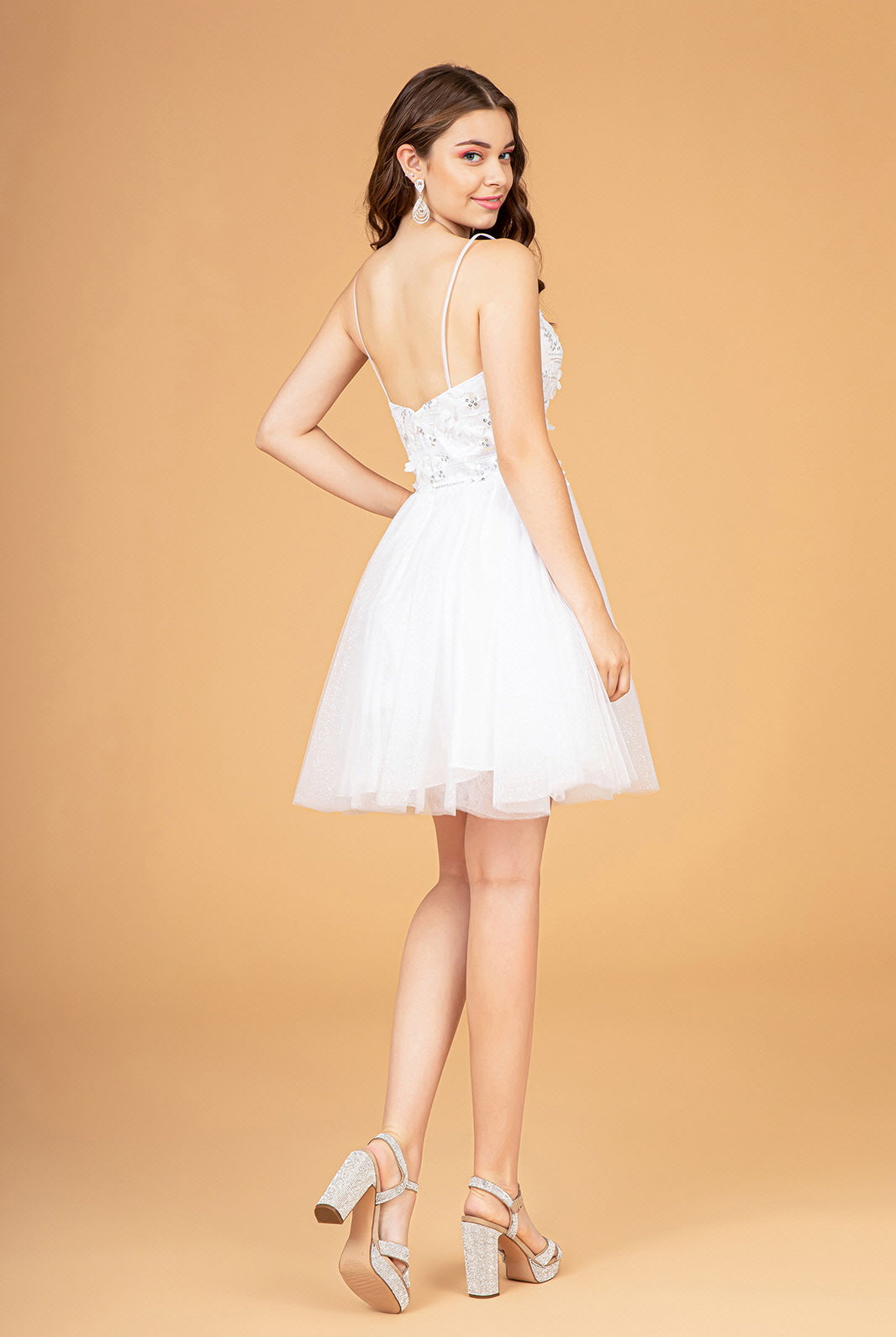 3D Flower Applique Mesh Short Dress Short Mesh Cape GLGS3089-HOMECOMING-smcfashion.com