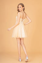 Mesh Babydoll Short Dress with 3D Appliques and Corset Back GLGS3090-HOMECOMING-smcfashion.com