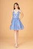 Mesh Babydoll Short Dress with 3-D Appliques and Corset Back GLGS3090