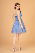 Mesh Babydoll Short Dress with 3D Appliques and Corset Back GLGS3090-HOMECOMING-smcfashion.com
