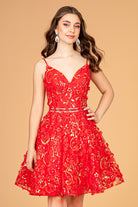 Mock Two-Piece Babydoll Short Dress 3D Flower Appliques GLGS3091-HOMECOMING-smcfashion.com