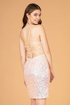 Asymmetric Sequin Short Bodycon Dress with Lace-up Back GLGS3093-HOMECOMING-smcfashion.com