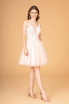 3D Flower Jewel Mesh Short Babydoll Dress Corset Back GLGS3094-HOMECOMING-smcfashion.com