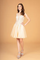 3D Flower Jewel Mesh Short Babydoll Dress Corset Back GLGS3094-HOMECOMING-smcfashion.com
