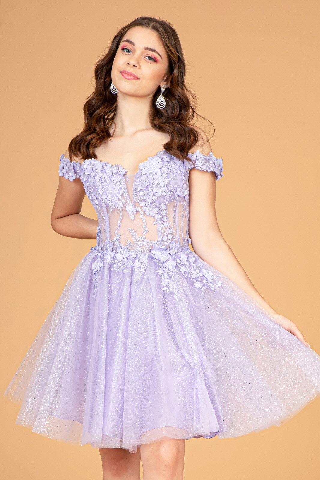 Illusion Sweetheart Mesh Babydoll Short Dress Sheer Bodice GLGS3096-Homecoming Dress-smcfashion.com