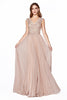 A-line Metallic Pleated Bridesmaid & Mother of Bride Dress Modest Cap Sleeve Bodice Scalloped neckline Elegant A-line Gown CDHT011