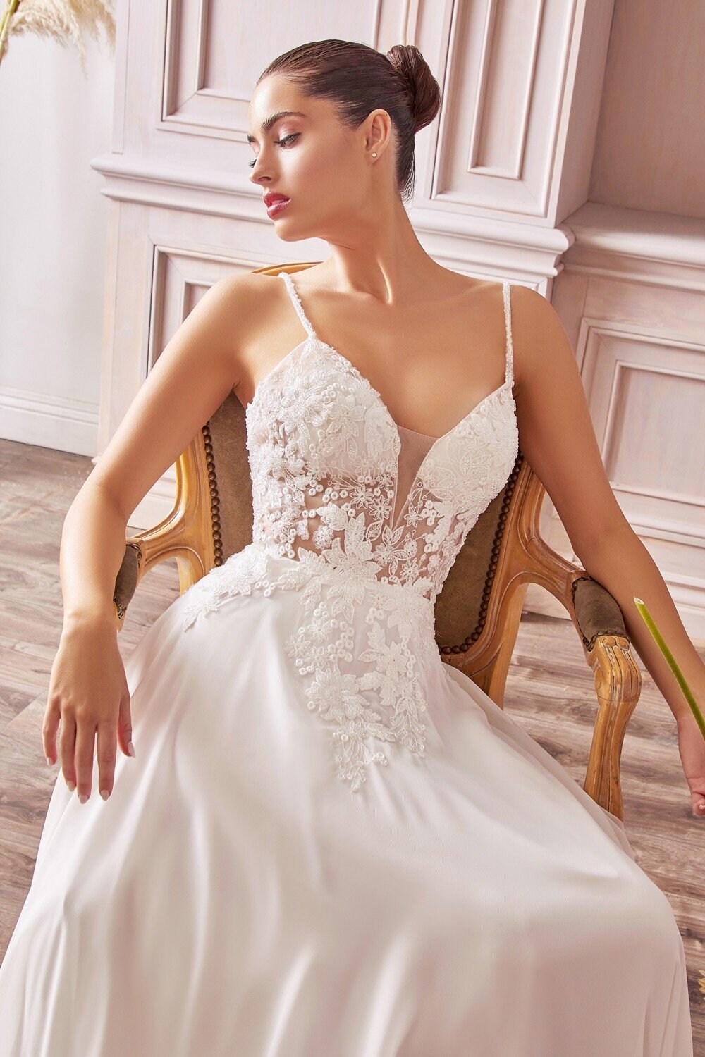 A-line Chiffon Vintage Bridal Gown | Beaded Embellished Floral Bodice smcfashion.com A-line Chiffon Vintage Bridal Gown | Beaded Embellished Floral Bodice smcfashion.com