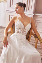 A-line Chiffon Vintage Bridal Gown | Beaded Embellished Floral Bodice | Appliqué Wedding Gown | Sensual V-neck Open Back | CDTY11-smcfashion.com