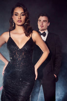 Fitted Floral Glitter Print Gala & Prom Dress Sheer Structured Corset with V-neck Evening Formal Luxury Gown CDJ810 Sale-Prom Dress-smcfashion.com