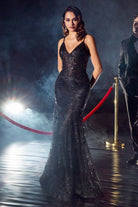 Fitted Floral Glitter Print Gala & Prom Dress Sheer Structured Corset with V-neck Evening Formal Luxury Gown CDJ810