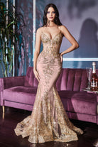 Fitted Floral Glitter Print Gala & Prom Dress Sheer Structured Corset with V-neck Evening Formal Luxury Gown CDJ810 Sale-Prom Dress-smcfashion.com
