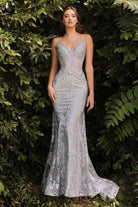Fitted Floral Glitter Print Gala & Prom Dress Sheer Structured Corset with V-neck Evening Formal Luxury Gown CDJ810 Sale-Prom Dress-smcfashion.com