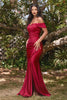 Satin Stretch Evening & Prom Gown Off Shoulder Sweetheart Bodice Straight Skirt with High Leg Slit Elegant Unique Style CDKV1050 Sale