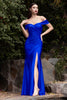 Satin Stretch Evening & Prom Gown Off Shoulder Sweetheart Bodice Straight Skirt with High Leg Slit Elegant Unique Style CDKV1050 Sale