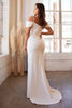 Off Shoulder Crepe Wedding Gown Modern Bride Style Gathered Elegant Bodice High Leg Slit Off White Modern Bride Cute Gown CDKV1057W Sale