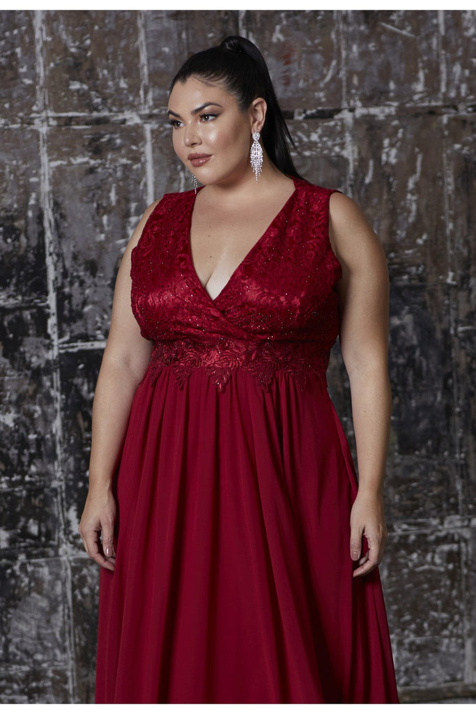 A-line Curve Chiffon Prom & Bridesmaid Dress Evening Plus Size Charming Tender Gown Laced Vintage V-neck Tank Strap Bodice CDS7201 Sale